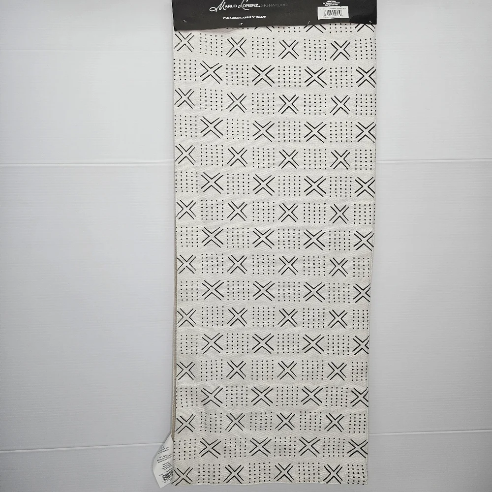 Marlo Lorenz Mudcloth Table Runner Geometric Cotton NWT 16 x 80 Cream & Black
